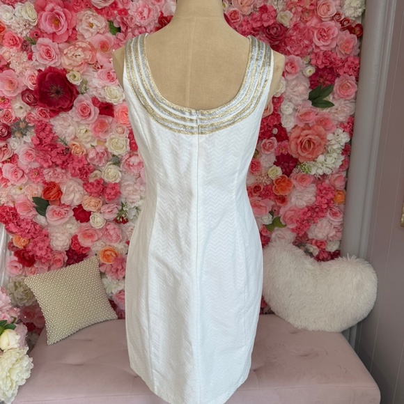 Just Taylor | Mini White Dress with Gold/Silver Detail - Picture 4 of 4